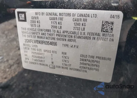 2015 GMC Terrain Sle-2 z USA, uszkodzony, nr VIN 2GKFLWEK6F6354656